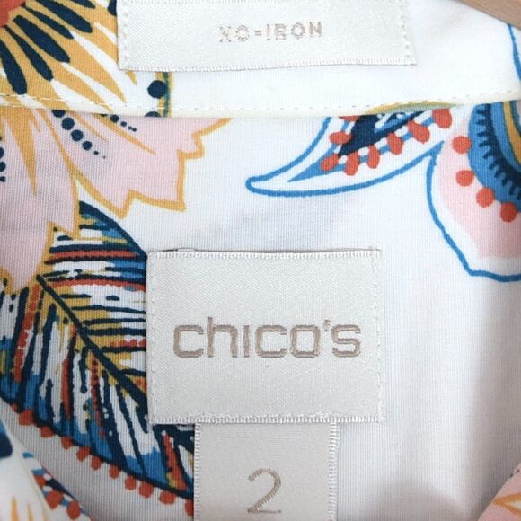 Chico’s No Iron Floral Button Up Shirt Size 2 (L/XL) Vibrant Bloom Print - Picture 4 of 7